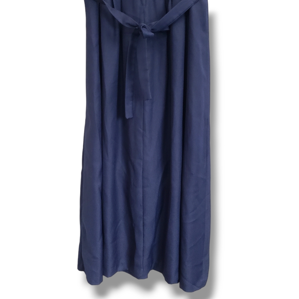 Vintage EJM Navy Blue Textured Belted Midi Dress Size 10 - Picture 8 of 10